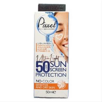 کرم ضد آفتاب بی رنگ پیکسل مناسب پوست خشک و حساس +SPF50 حجم 50 میل