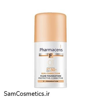 ضد آفتاب کرم پودری فلوئید فارماسریز +SPF50 حجم 50 میل | Pharmaceris F Foundation | کد 01 ivory