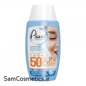 کرم ضد آفتاب بی رنگ پیکسل مناسب پوست چرب +SPF50 حجم 50 میل