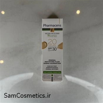 ضد آفتاب کرم پودری فلوئید فارماسریز +SPF30 حجم 50 میل | Pharmaceris F Foundation | کد 20 natural