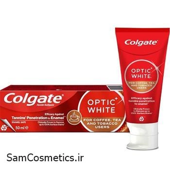 خمیر دندان سفیدکننده کولگیت Optic White مناسب قهوه، چای و تنباکو حجم 50 میل | Colgate Optic White