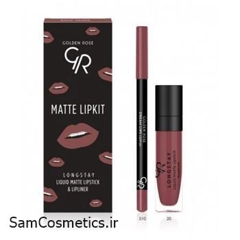 کیت رژ لب مایع و خط لب گلدن رز | GOLDEN ROSE کد ROSE TAUPE